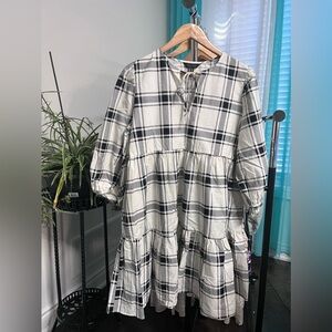 New Look | NWT Black & White Plaid Babydoll Dress Size 8